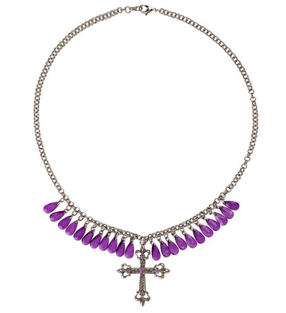 Purple Gothic Cross Necklace With Drops Of Jupiter