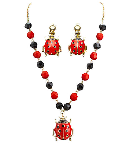 Ladybug Necklace & Earrings Set