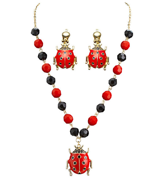 Ladybug Necklace & Earrings Set