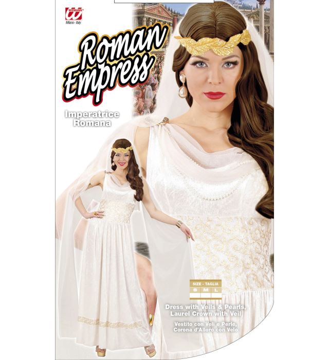 Roman Empress  Dress With Veils & Pearls, Laurel Crown With Veil 