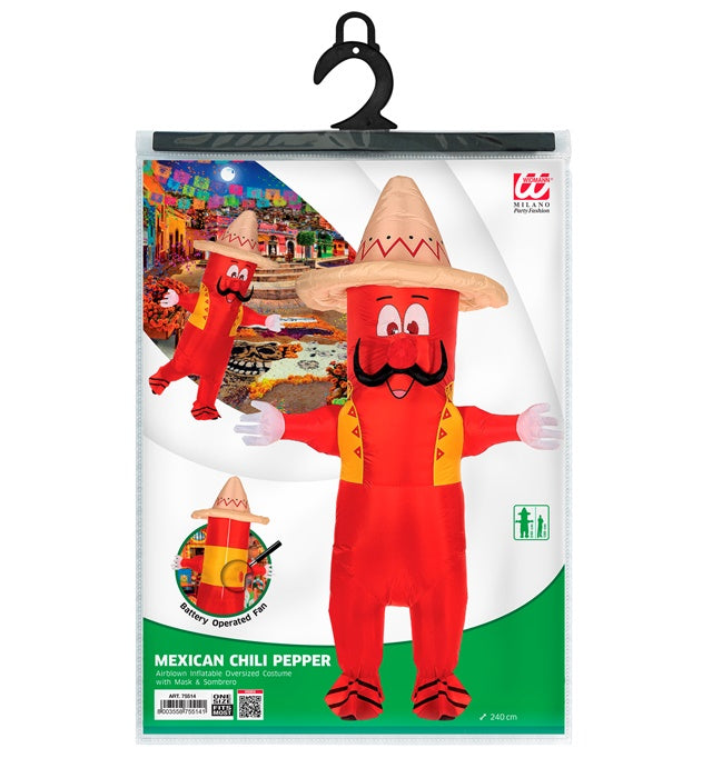 Mexican Chili Pepper  Airblown Inflatable Oversized Costume With Mask & Sombrero  