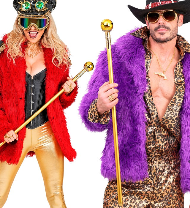 Collapsible Gold Pimp Cane 87 Cm