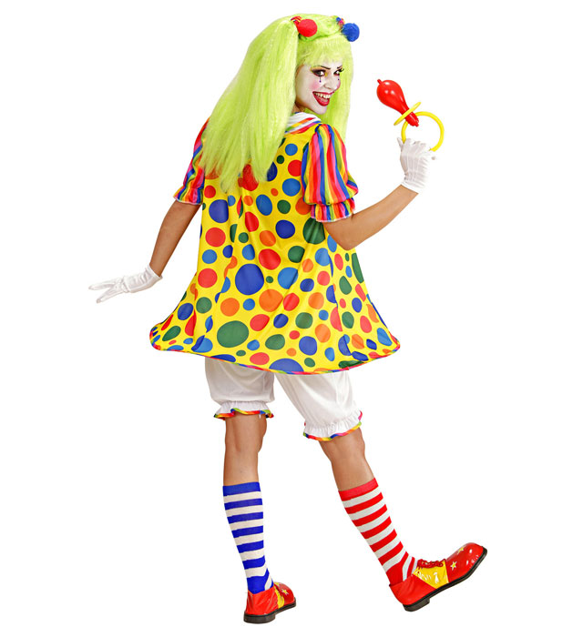 Clown  Dress With Hooped Hemline, Pantaloons, Pom Pom Hair Elastics 