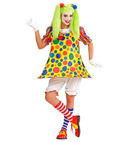 Clown  Dress With Hooped Hemline, Pantaloons, Pom Pom Hair Elastics 