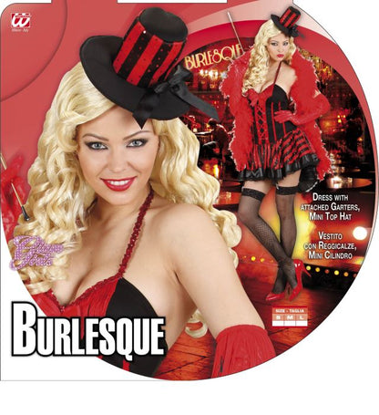 Burlesque Girl  Dress With Attached Garters, Mini Top Hat 