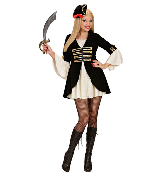 Pirate Captain Lady  Dress With Jacket, Mini Tricorn Hat 
