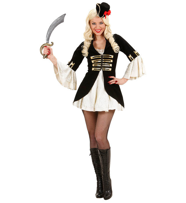 Pirate Captain Lady  Dress With Jacket, Mini Tricorn Hat 