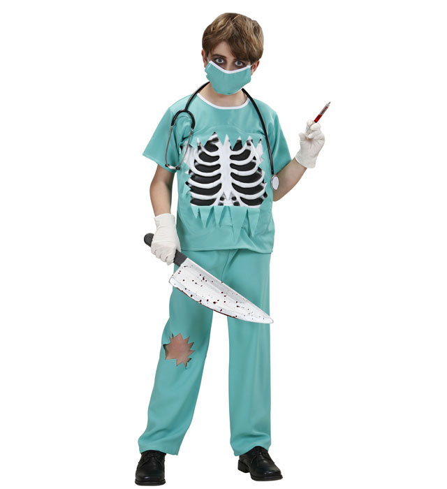 Scary Surgeon  Shirt With Bones Chest, Pants, Face Mask 