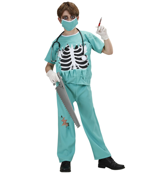 Scary Surgeon  Shirt With Bones Chest, Pants, Face Mask 