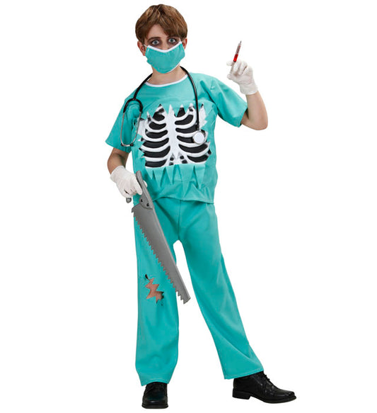 Scary Surgeon  Shirt With Bones Chest, Pants, Face Mask 