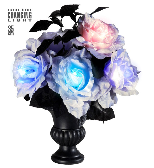 Vase With 6 Color Changing Light White Roses 35 Cm