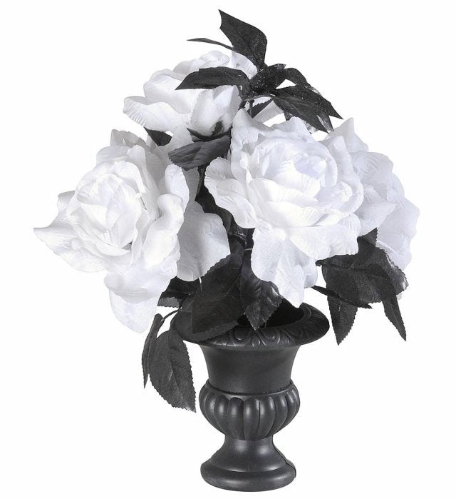 Vase With 6 Color Changing Light White Roses 35 Cm