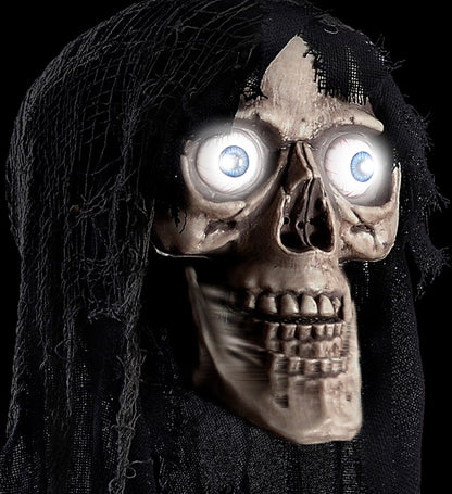 Talking Hooded Skull With Moving Jaw & Light Up Eyes Sound Sensor Activated - 70 Cm - Speaks 3 Different Rhymes