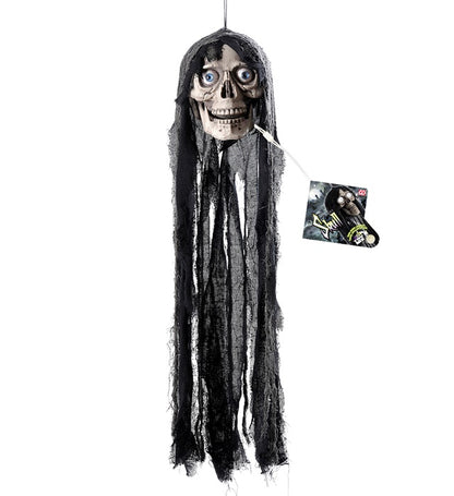 Talking Hooded Skull With Moving Jaw & Light Up Eyes Sound Sensor Activated - 70 Cm - Speaks 3 Different Rhymes