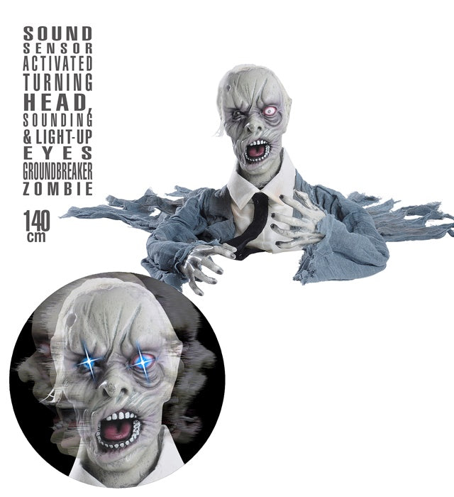 Zombie Groundbreaker With Turninghead, Sound And Light Up Eyes Sound Sensor Activated - 140 Cm