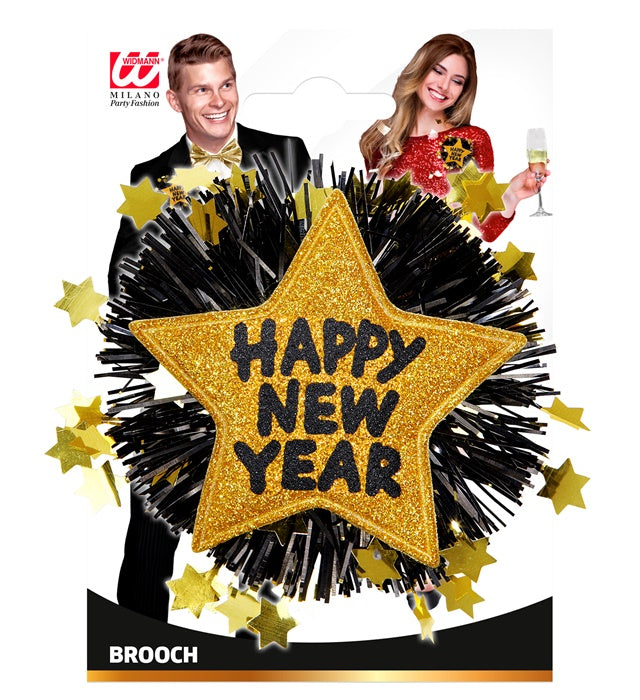 Gold Happy New Year Brooch