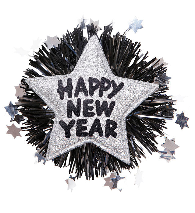 Silver Happy New Year Brooch