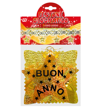 Holographic Gold Buon Anno Garland 3 M