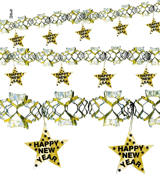 Holographic Gold Happy New Year Garland 3 M