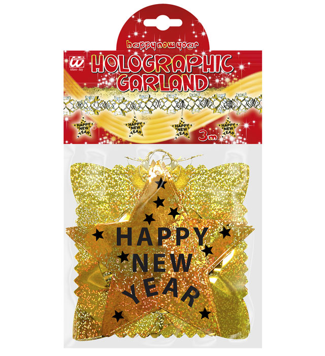Holographic Gold Happy New Year Garland 3 M