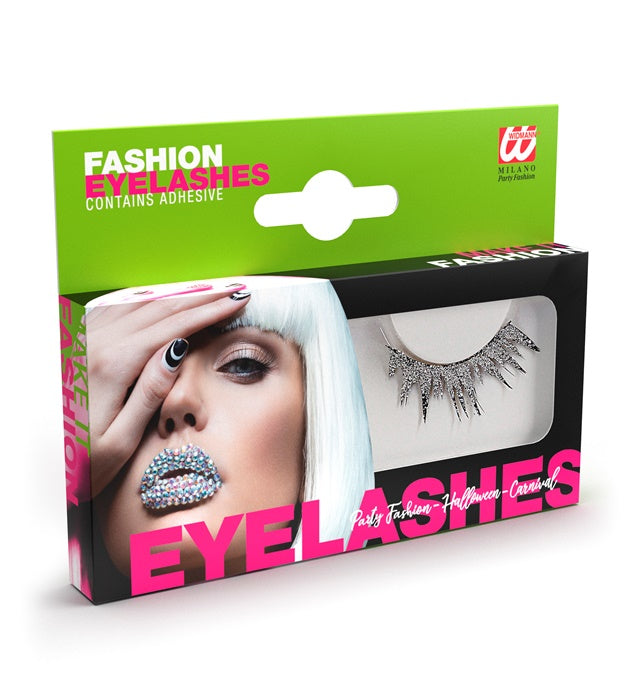 Silver  Eyelashes In Box With Glass Bottle Glue