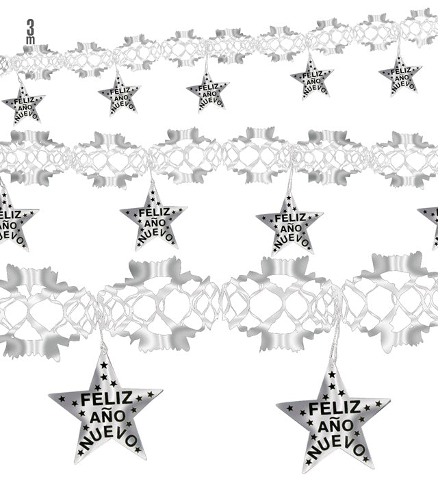 Holographic Silver Feliz Año Nuevo Garland 3 M