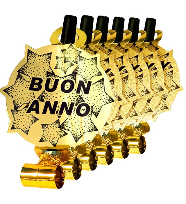 Set Of 6 Gold Buon Anno Sounding Blow-Outs