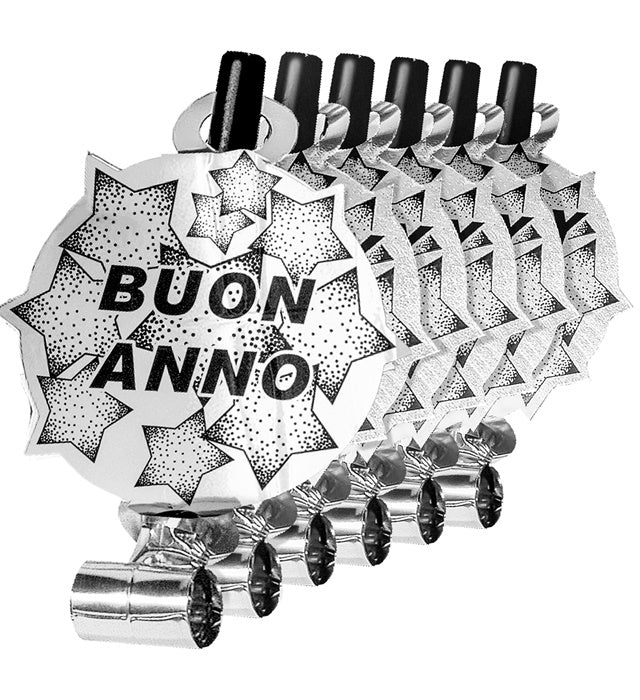 Set Of 6 Silver Buon Anno Sounding Blow-Outs