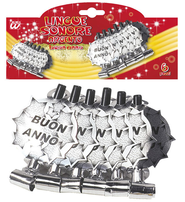 Set Of 6 Silver Buon Anno Sounding Blow-Outs