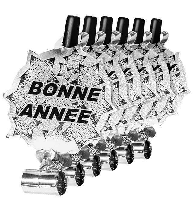 Set Of 6 Silver Bonne Année Sounding Blow-Outs