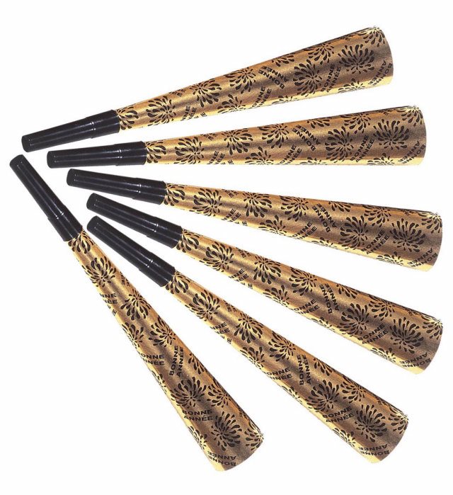 Set Of 6 Gold Bonne Année Sounding Trumpets 25 Cm
