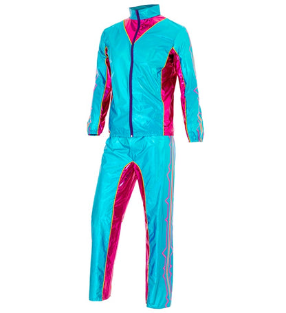 Azure Metallic Electronic Dance Music Party Fashion Tracksuit  Jacket, Pants 
