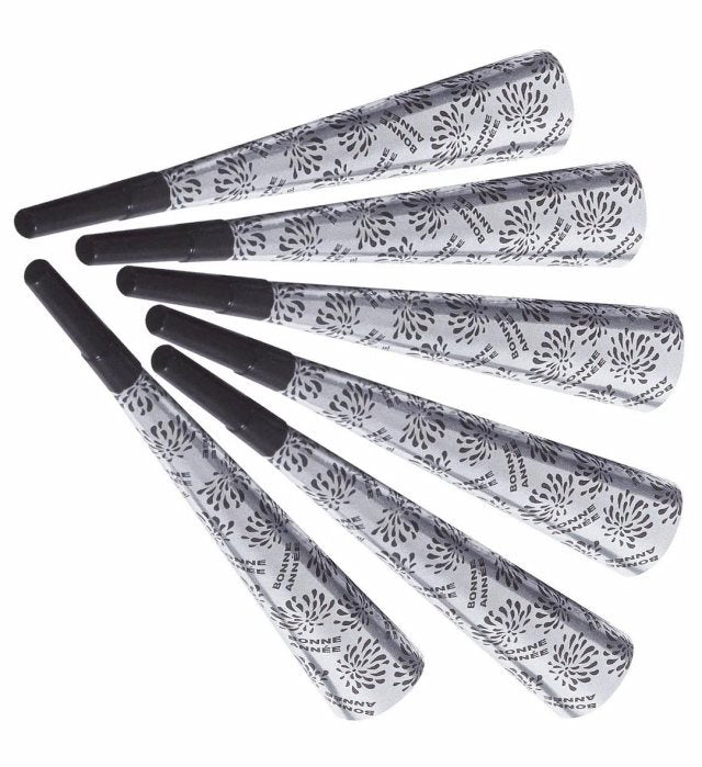 Set Of 6 Silver Bonne Année Sounding Trumpets 25 Cm