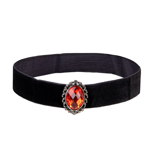 Black Velvet Choker With Red Stone
