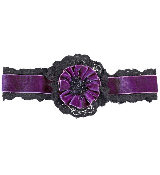 Purple Velvet Choker With Flower And Lace Decoration