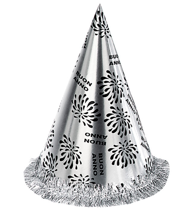 Silver Buon Anno Cone Hat With Fringe H 28 Cm