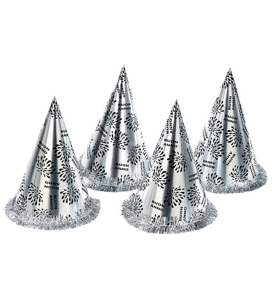 Silver Buon Anno Cone Hat With Fringe H 28 Cm
