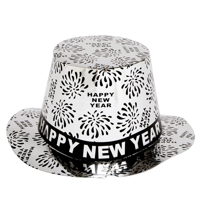 Silver Happy New Year Top Hat