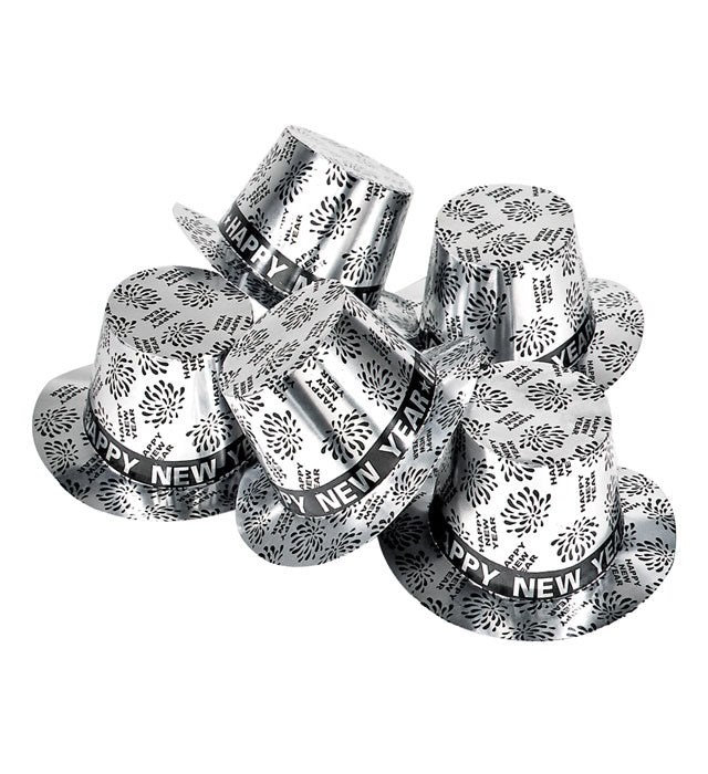 Silver Happy New Year Top Hat
