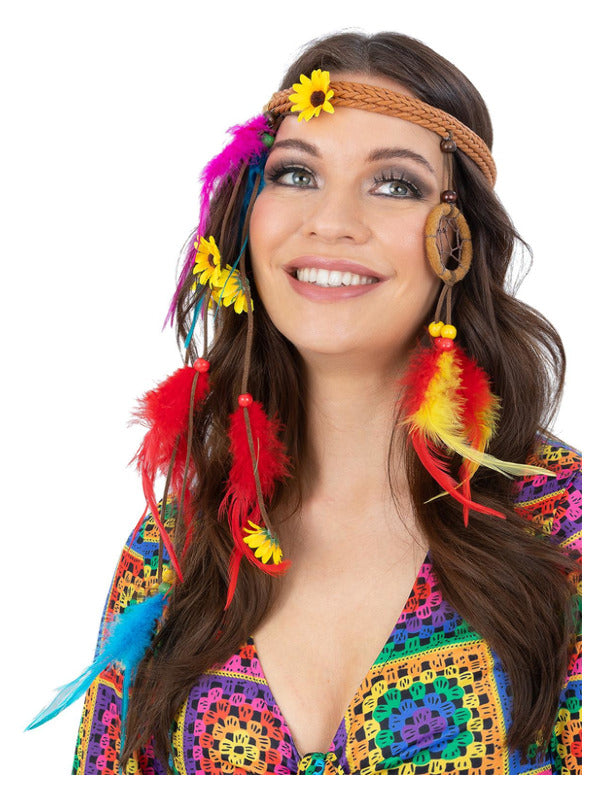Hippie Dreamcatcher Headdress Feathers Flowers 1