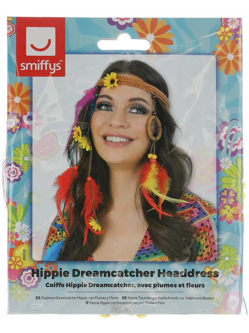 Hippie Dreamcatcher Headdress Feathers Flowers 3
