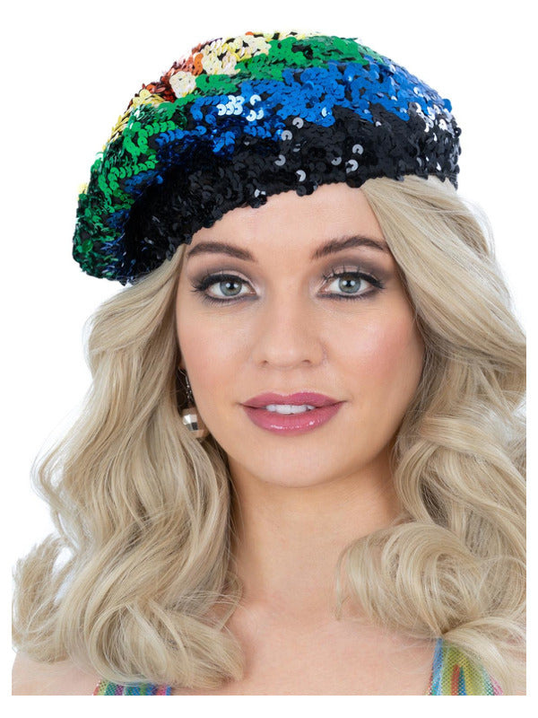 Sequin Beret Rainbow 1