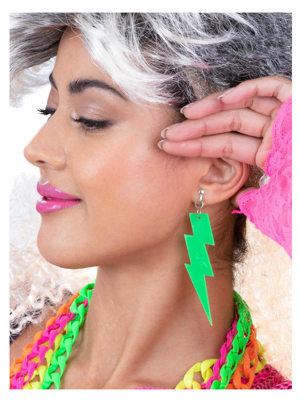 80s Neon Green Lightning Bolt Earrings 1