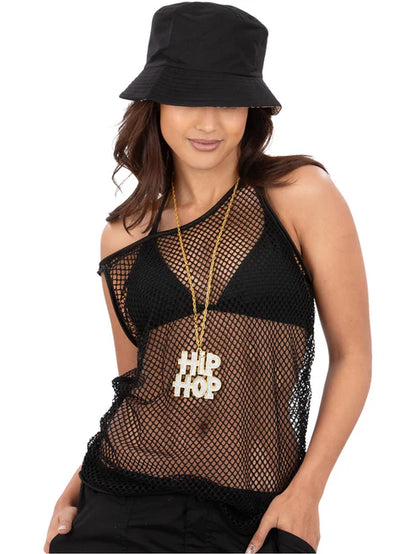 90s Black String Vest Unisex Fishnet Tank Top 2