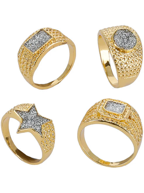 90s Gold and Diamond Bling Rings 4 Pack Imitation Jewellery 1
