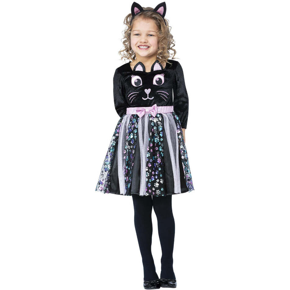 Cat Costume Child Black Pink Dress and Headband 1