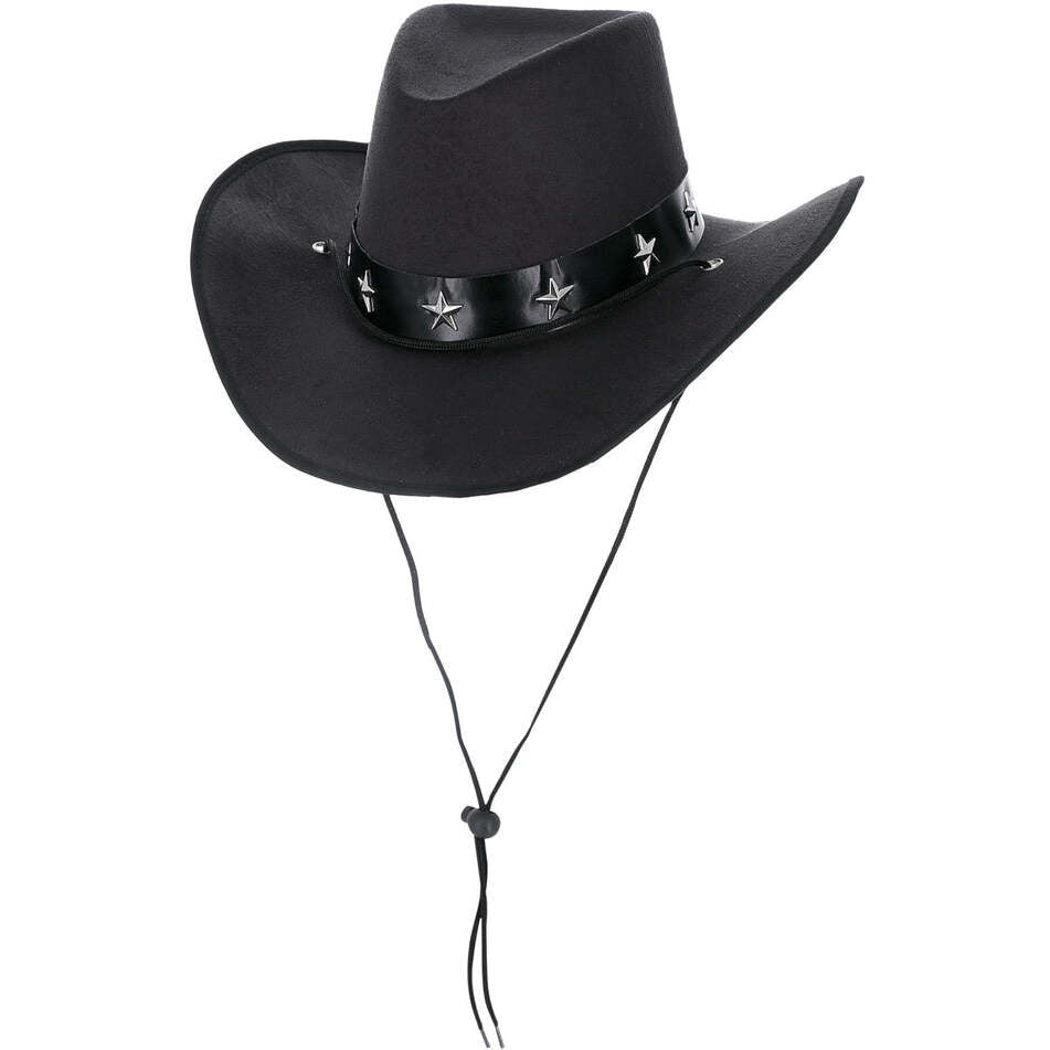 Black Western Cowboy Hat with Star Motif Band Adult Costume Accessory 1