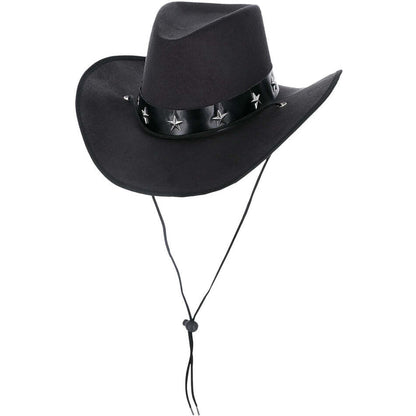 Black Western Cowboy Hat with Star Motif Band Adult Costume Accessory 1
