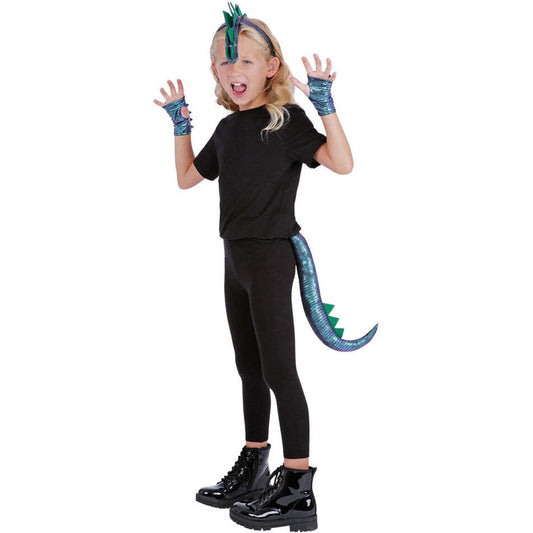 Kids Purple Metallic Dragon Kit Child Headband Cuffs and Tail 1