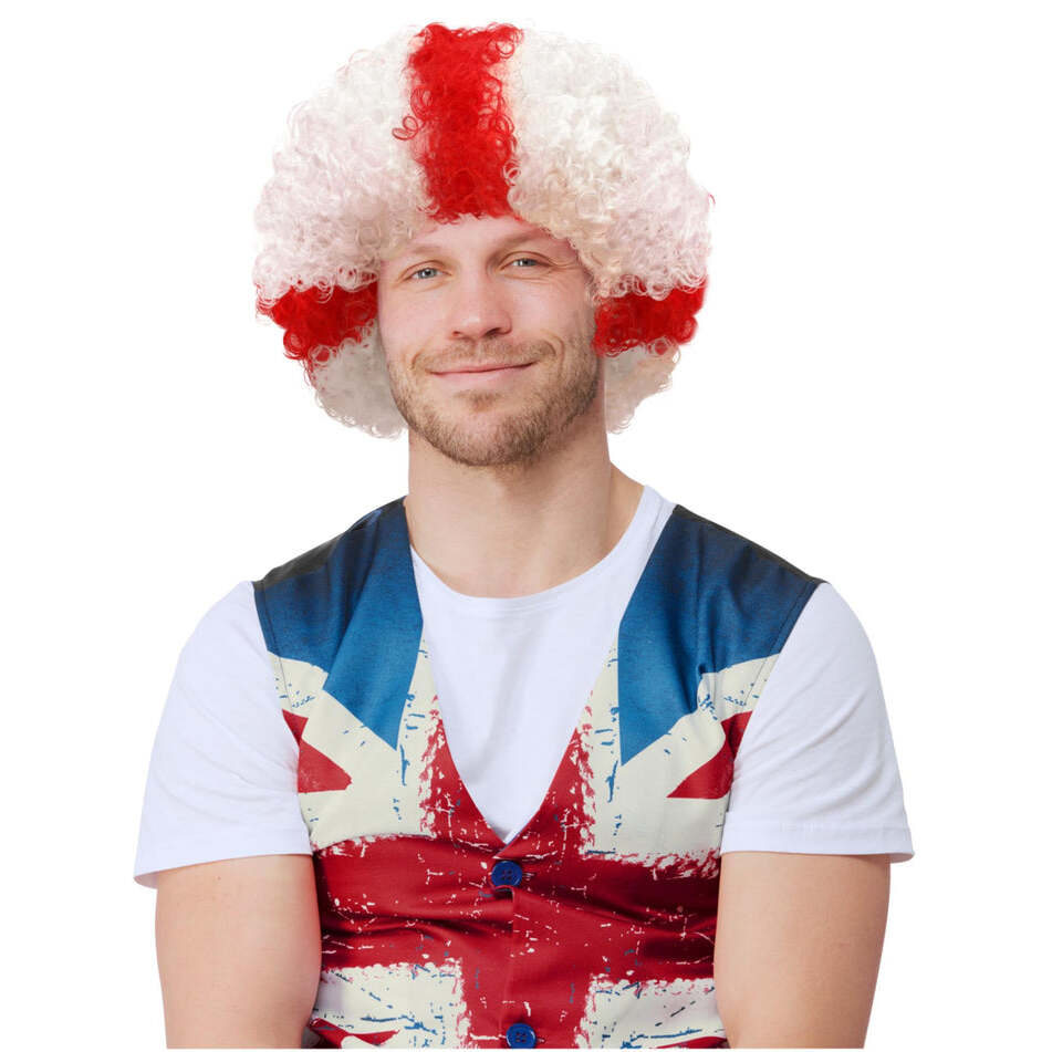 England Afro Wig Adult White Red Adult Costume Accessory 1